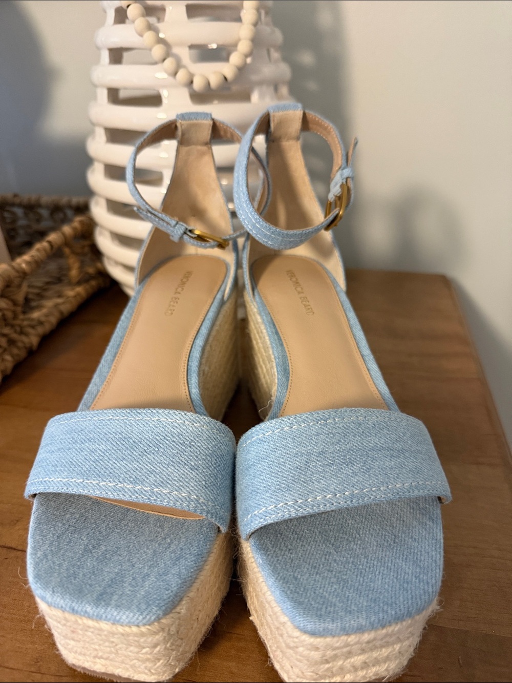 Veronica Beard Light Blue Denim Espadrille Platform Sandals